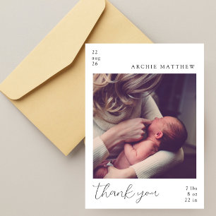 Simple Modern Minimal Photo Baby Shower Thank You Card