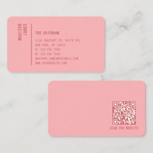 Simple Modern Minimal Pink QR Code Business Card
