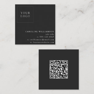 Simple Modern Minimal Professional Logo Black QR Square Business Card