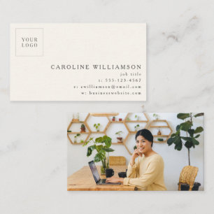 Simple Modern Minimal Professional Logo Photo Ecru Business Card