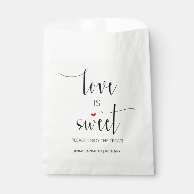 Simple Modern Minimal Script Love is Sweet Wedding Favour Bags (Front)