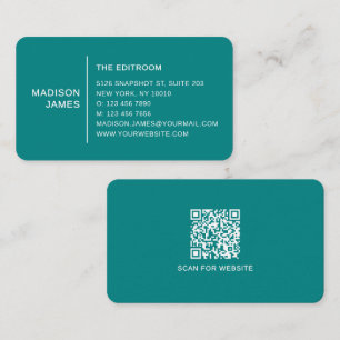 Simple Modern Minimal Teal QR Code Business Card