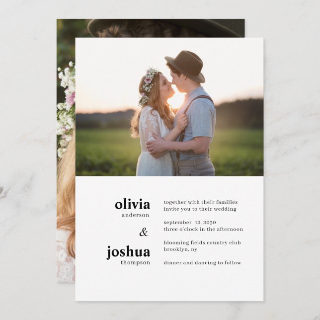 Simple Modern Minimal Typography Two Photo Wedding Invitation (Front/Back)