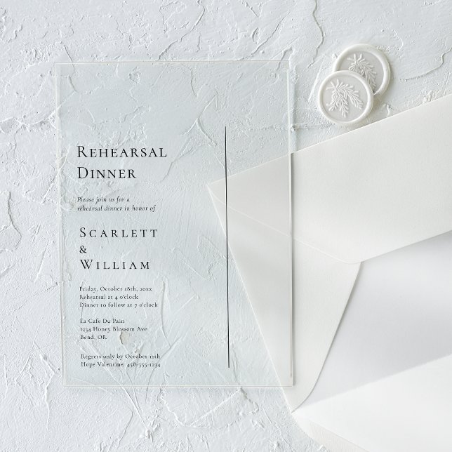 Simple Modern Minimal Wedding Rehearsal Dinner Acrylic Invitations (Creator Uploaded)