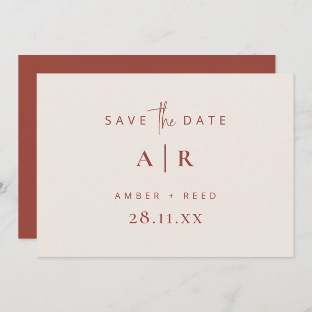 Simple Modern Minimal Wedding Terracotta Script    Save The Date (Front/Back)