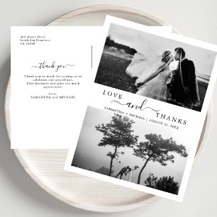 Simple Modern Minimalist 2 Photo Wedding Thank You Postcard