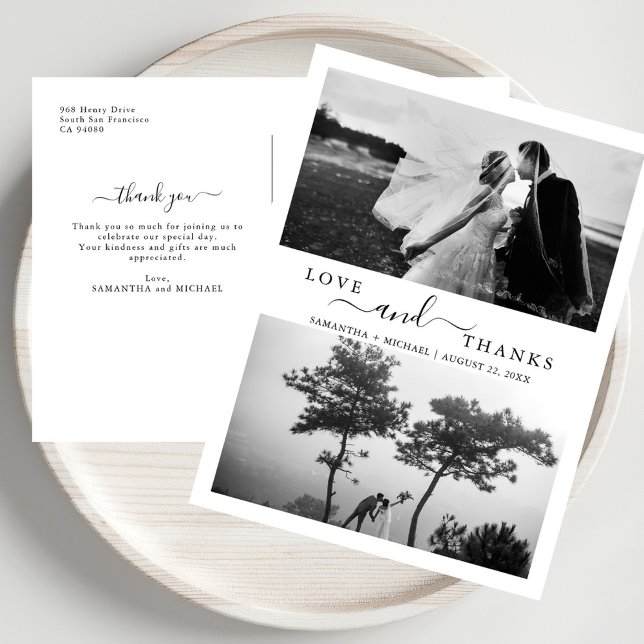 Simple Modern Minimalist 2 Photo Wedding Thank You Postcard (Creator Uploaded)