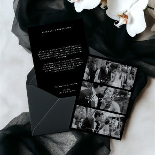 Simple Modern Minimalist 3 Photo Wedding Thank You Card