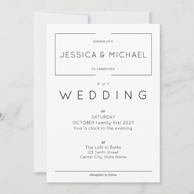 Simple Modern Minimalist Black and White Invitation (Front)