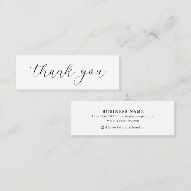 Simple Modern Minimalist Black and White Thank You Mini Business Card (Front/Back)