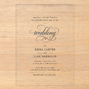 Simple Modern Minimalist Black And White Wedding I Acrylic Invitations