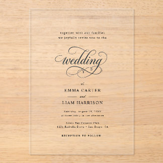 Simple Modern Minimalist Black And White Wedding I Acrylic Invitations