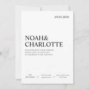 Simple Modern Minimalist Black And White Wedding Invitation