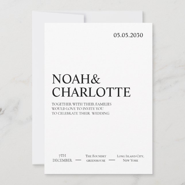Simple Modern Minimalist Black And White Wedding Invitation (Front)