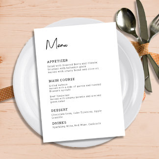 Simple Modern Minimalist Black and White Wedding Menu