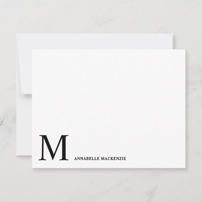 Simple Modern Minimalist Black Monogram Note Card (Front)