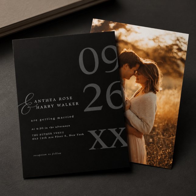 Simple Modern Minimalist Black Photo Wedding Invitation (Creator Uploaded)
