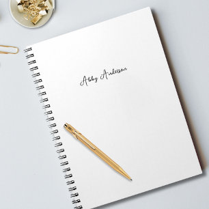 Simple Modern Minimalist Black Script White Notebook