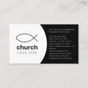 Simple Modern Minimalist Black White Fish Church Business Card