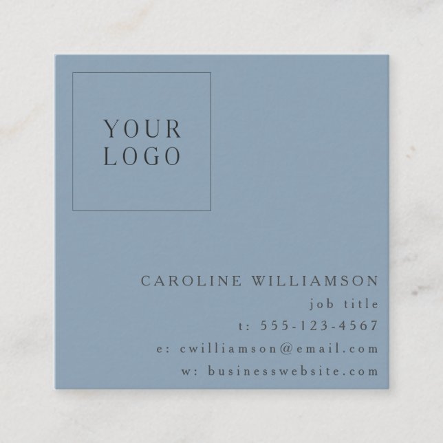 Simple Modern Minimalist Blue Professional Logo Square Business Card (Front)