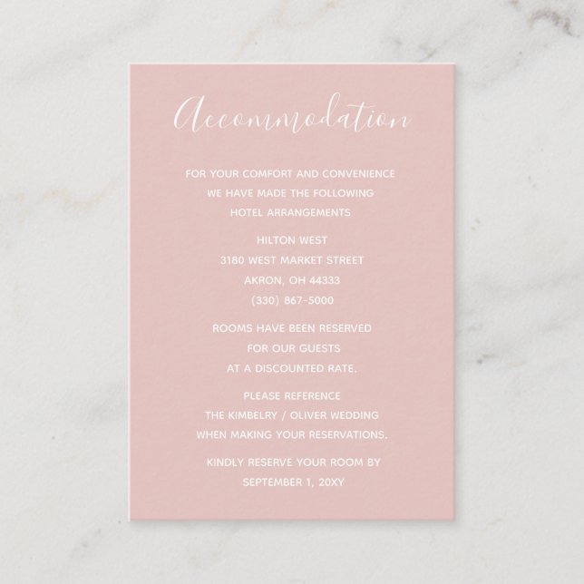 Simple Modern Minimalist Blush Wedding Enclosure Card (Front)