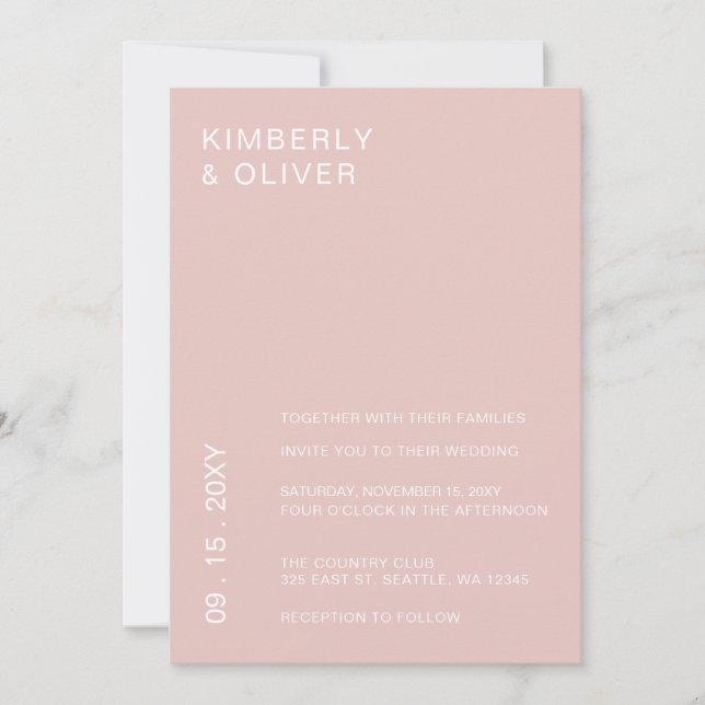 Simple Modern Minimalist Blush Wedding Invitation (Front)