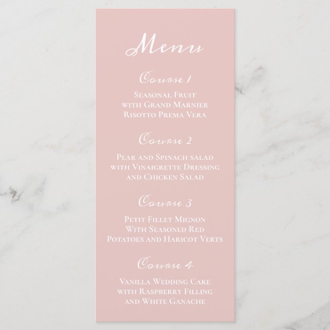 Simple Modern Minimalist Blush Wedding Menu (Front)