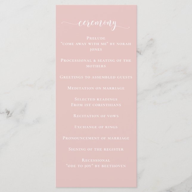 Simple Modern Minimalist Blush Wedding Programme (Front)