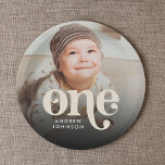 Simple Modern Minimalist Boho 1st Birthday Photo<br><div class="desc">A modern and minimalist first birthday photo paper plates featuring a boho and bohemian retro style typography of "One" in the bottom centre and a cute photo of your baby. Personalise the name and picture.</div>