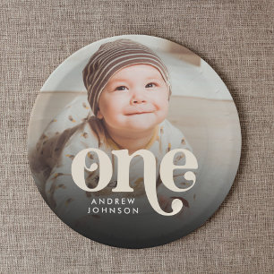 Simple Modern Minimalist Boho 1st Birthday Photo  Paper Plate