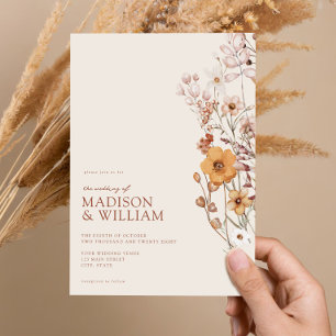 Simple Modern Minimalist Boho Wildflower Wedding Invitation