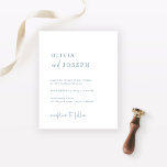 Simple Modern Minimalist Budget Wedding Invitation<br><div class="desc">These elegant,  white and dusty blue budget wedding invitations are simple and minimalist yet very stylish due to the modern handwritten script and clean layout.</div>