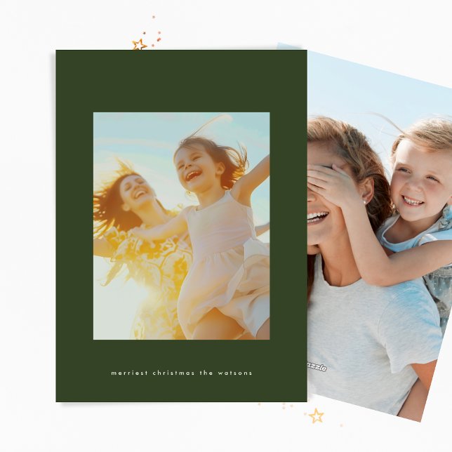 Simple Modern Minimalist Christmas Green Photo Holiday Card (Creator Uploaded)