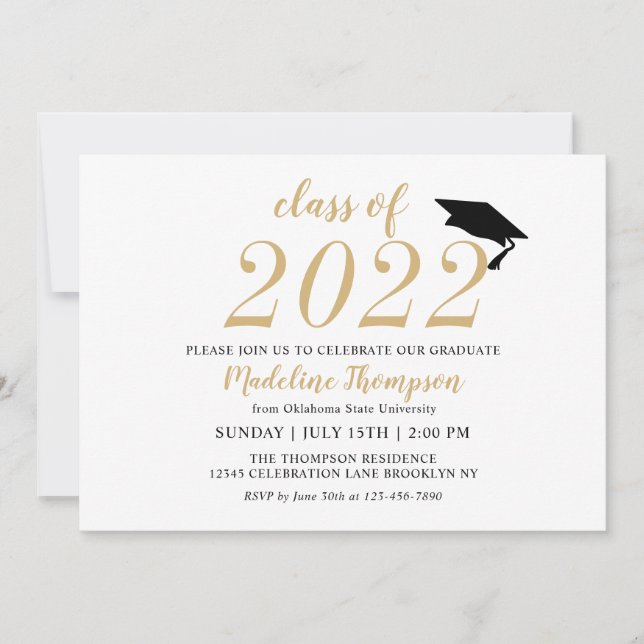 Simple Modern Minimalist Class of Graduation Hat Invitation (Front)