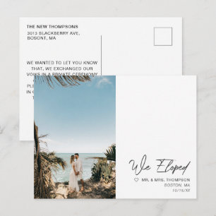 Simple Modern Minimalist Colour Wedding Elopement Announcement Postcard