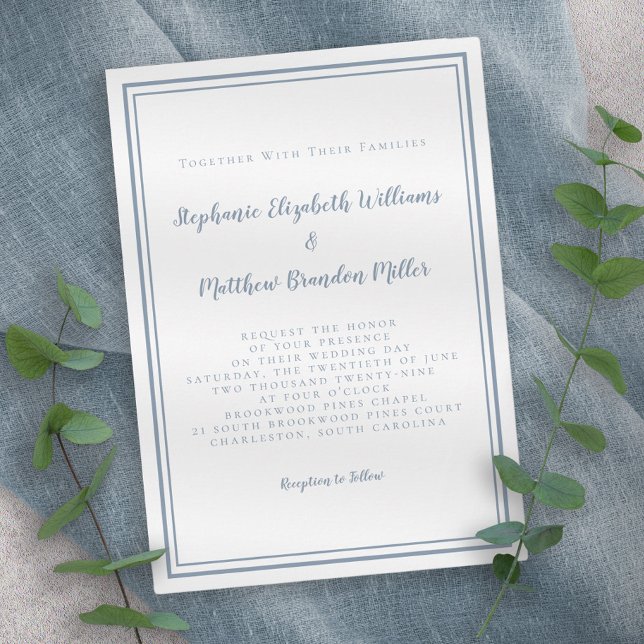 Simple Modern Minimalist Dusty Blue Chic Wedding   Invitation (Creator Uploaded)