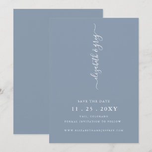 Simple Modern Minimalist Dusty Blue Save the Date Announcement