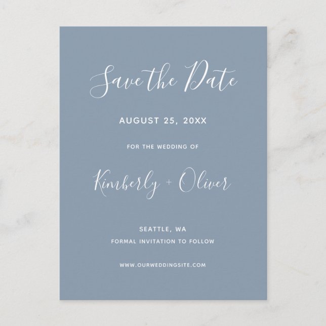 Simple  Modern Minimalist Dusty Blue Wedding Announcement Postcard (Front)