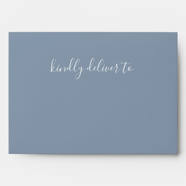 Simple  Modern Minimalist Dusty Blue Wedding Envelope (Front)