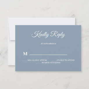 Simple Modern Minimalist Dusty Blue Wedding RSVP  Card