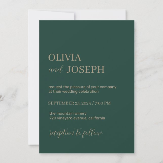 Simple Modern & Minimalist | Emerald Green Wedding Invitation (Front)