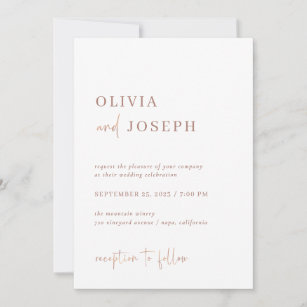 Simple Modern Minimalist   Faux Rose Gold Wedding Invitation