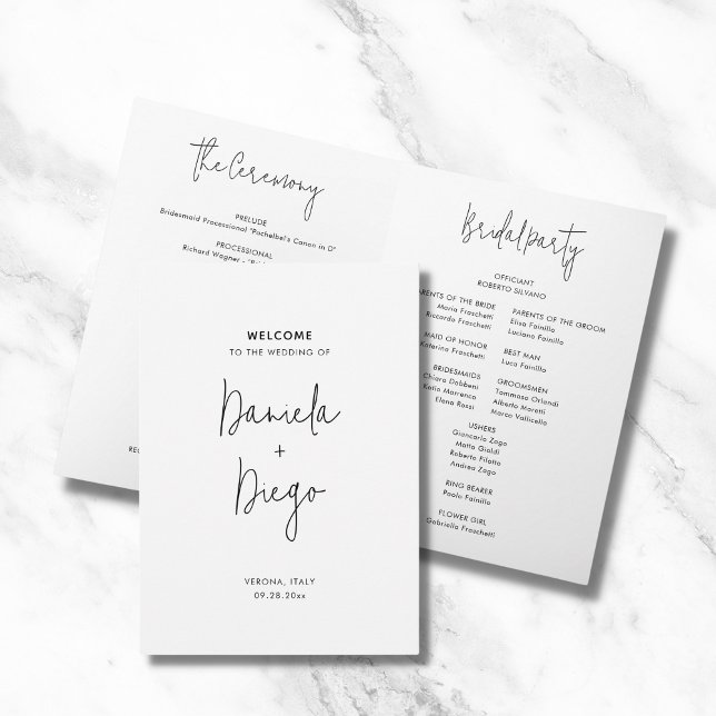 Simple Modern Minimalist Folded Wedding Program Programme (Simple, modern, minimalist, folded wedding program in classic black and white)