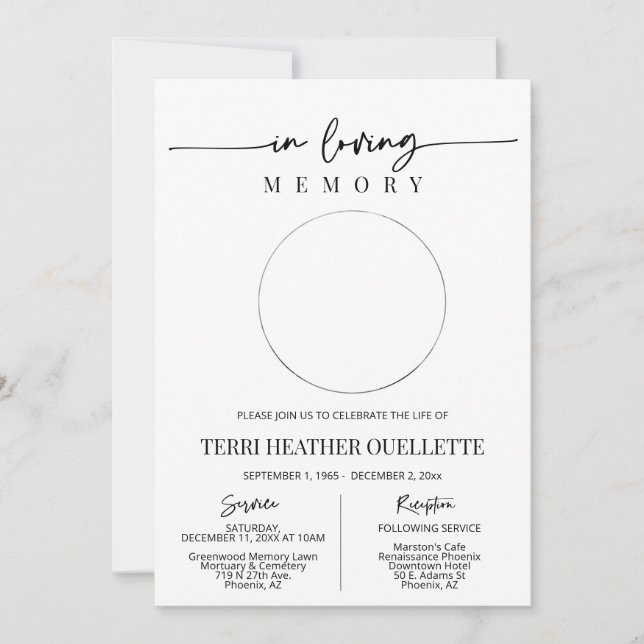 Simple Modern Minimalist Funeral Memorial Service Invitation (Front)