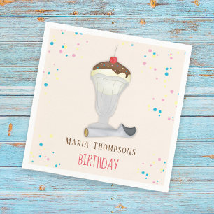Simple Modern Minimalist Ice Cream Birthday Cute Napkin