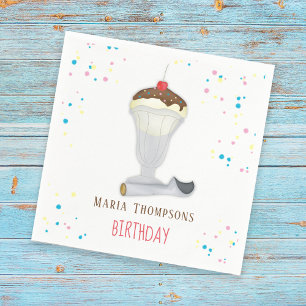 Simple Modern Minimalist Ice Cream Birthday Cute Napkin