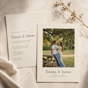 Simple Modern Minimalist Ivory Photo Wedding Invitation