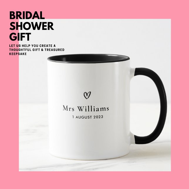 Simple Modern Minimalist Love Heart Mrs Bride Mug (Creator Uploaded)