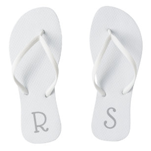 Simple Modern Minimalist Monogram Plain Grey White Jandals