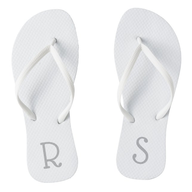 Simple Modern Minimalist Monogram Plain Grey White Jandals (Footbed)